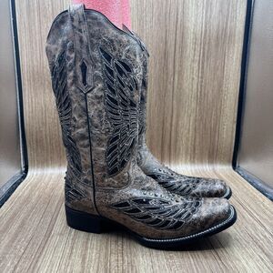 Corral Boots‎ R1226 Women's Size 11 Leather Sequin Inlays Wing Cutout Distressed